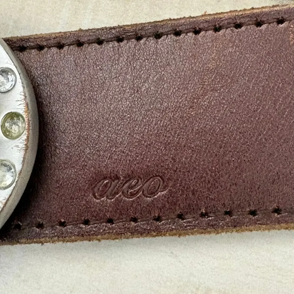 AEO Genuine Leather Brown Belt Size M Studded Circle Buckle Western Boho Casual